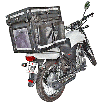 Mochila térmica APACHE negra montada en una moto de reparto