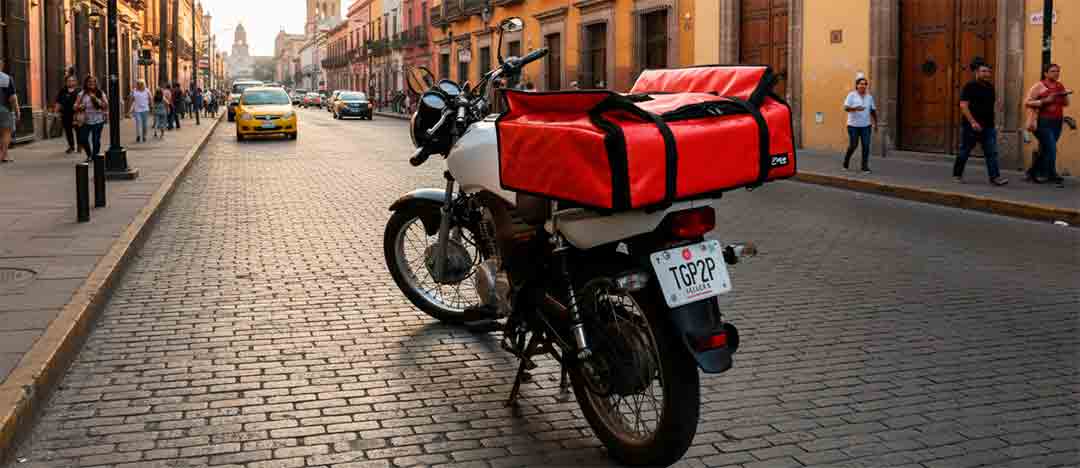 Bolsa térmica para moto ABATIBLE roja montada en la parrilla de una motocicleta